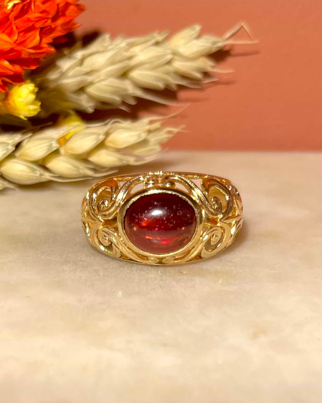 Bague chevalière vintage Grenat Cabochon "Sacha"