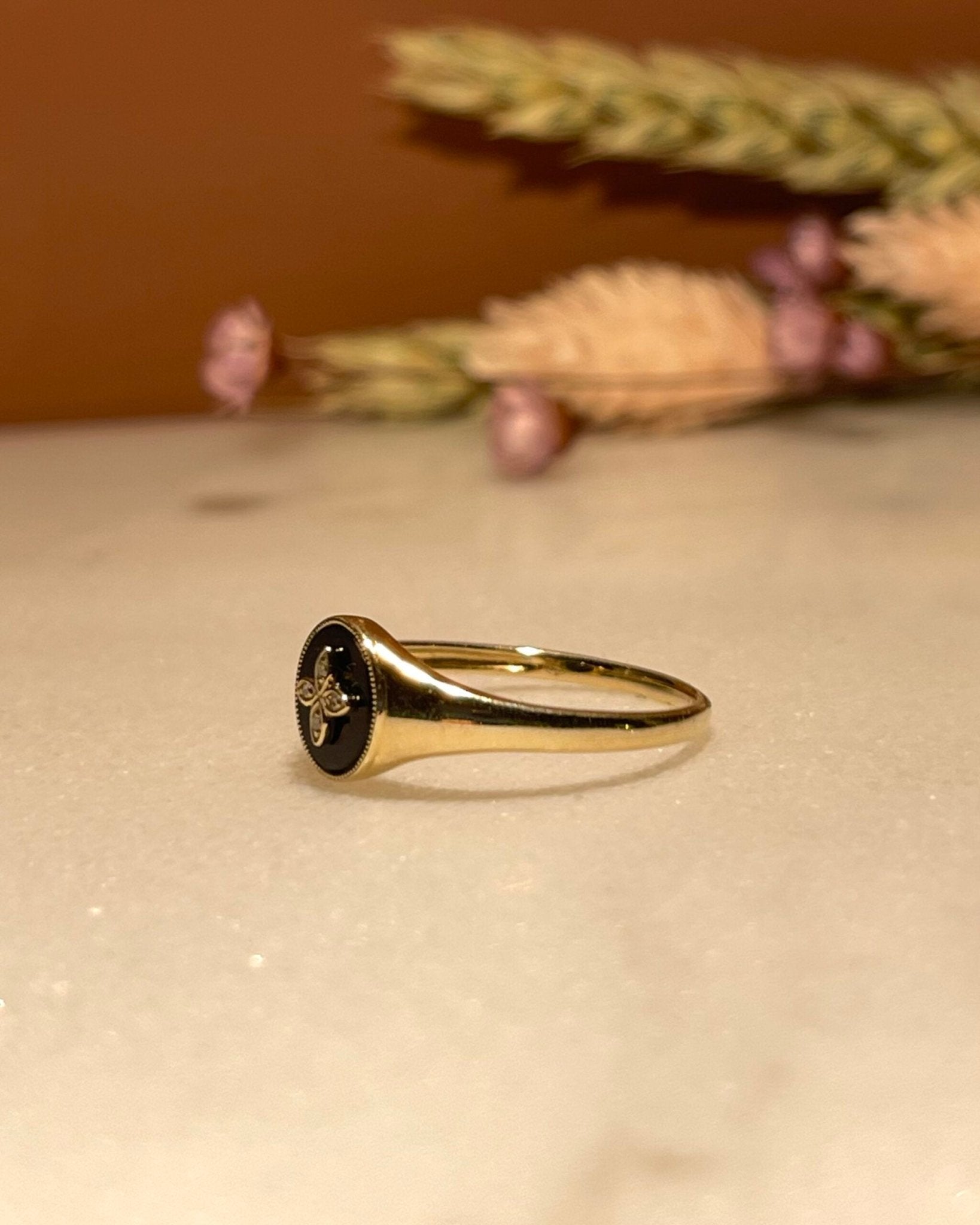 Bague Jonc vintage Onyx et Diamants "Alexandra" - Elliade Paris