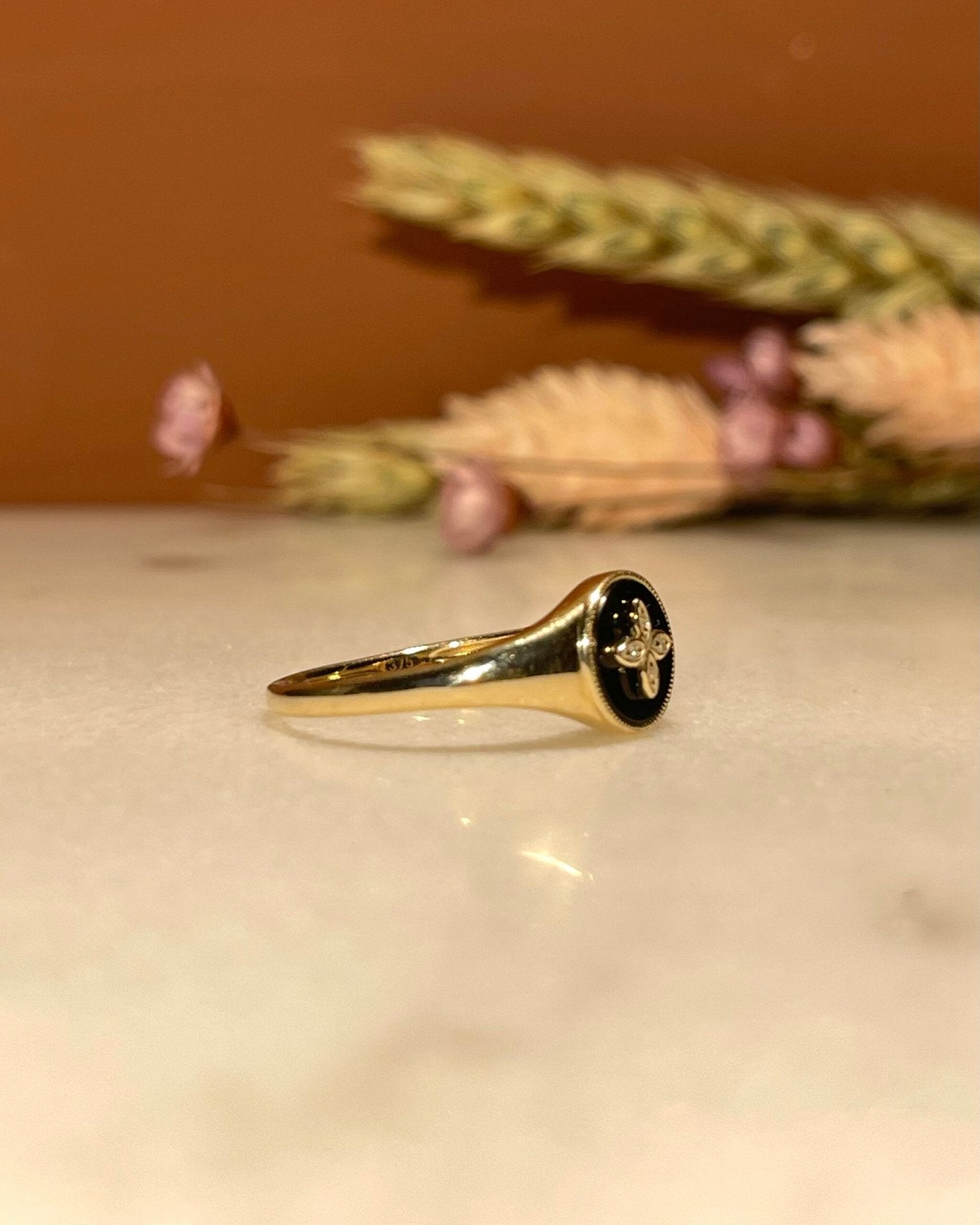 Bague Jonc vintage Onyx et Diamants "Alexandra" - Elliade Paris