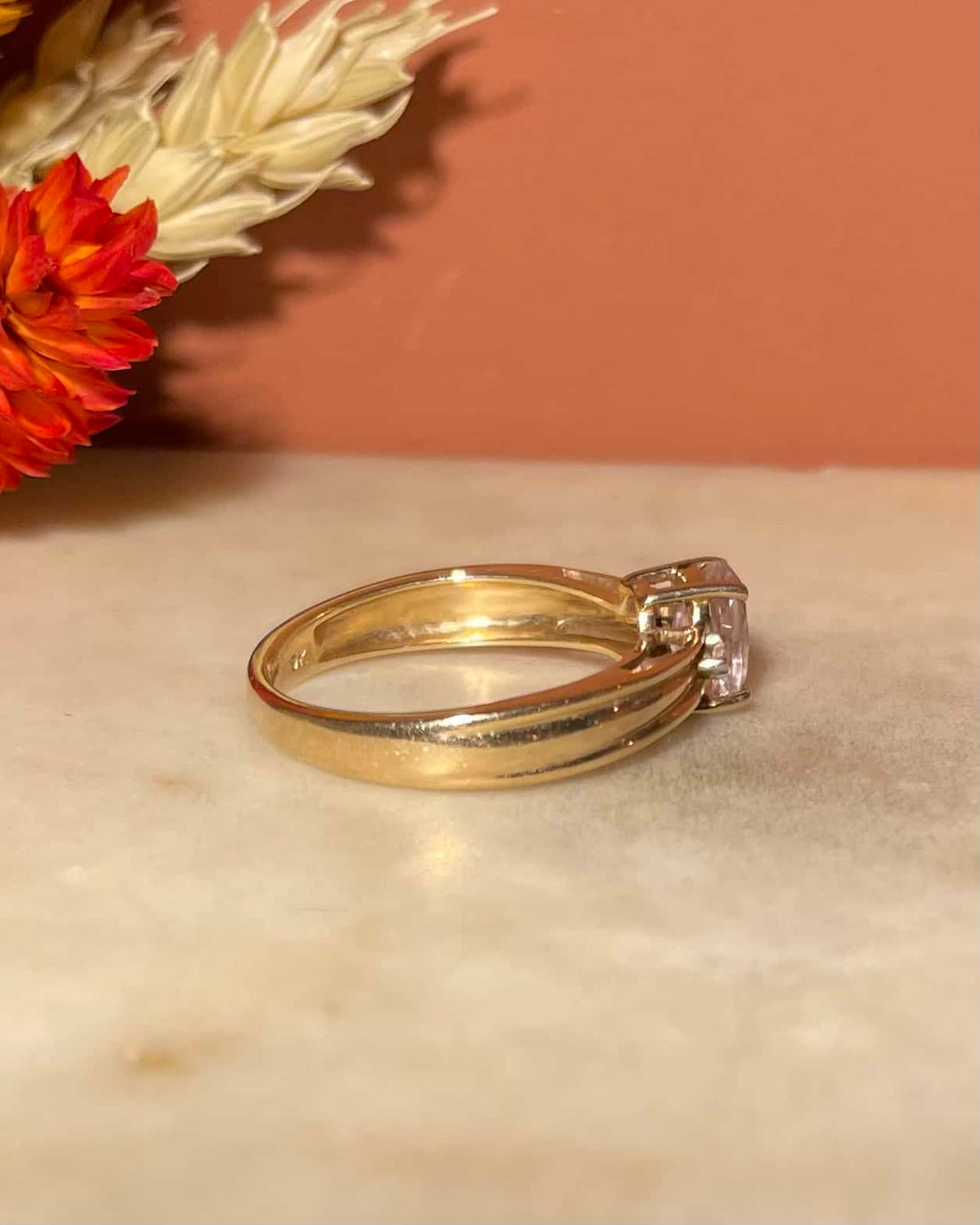 Anillo trilogía de kunzita y diamantes &quot;Agnès&quot;