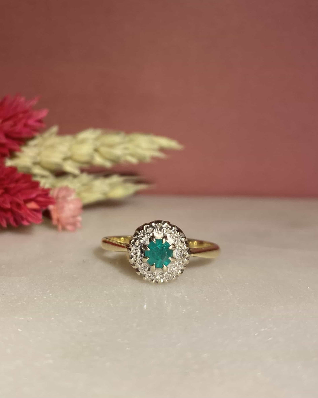 Bague Marguerite Émeraude &amp; Diamants &quot;Adeline&quot;