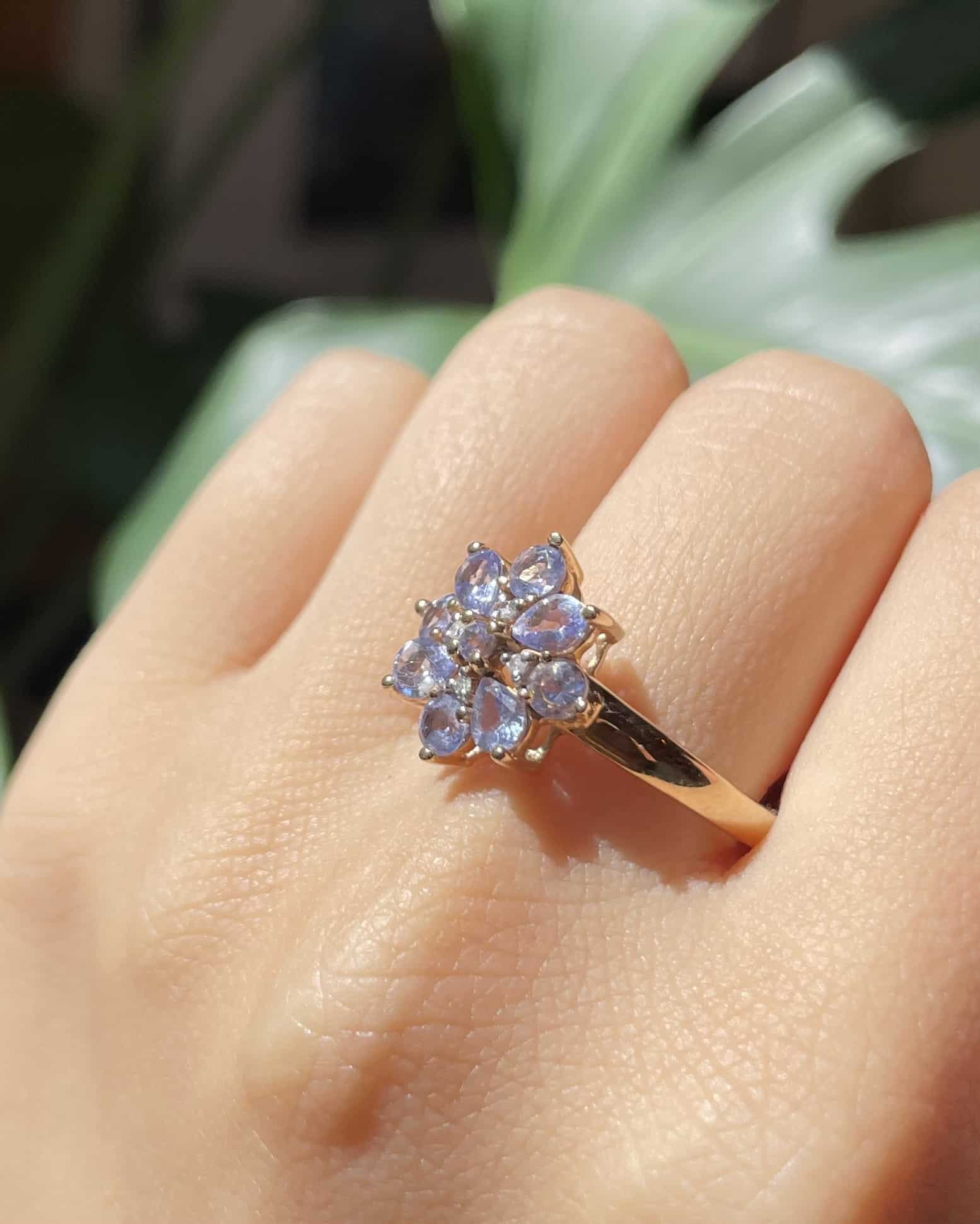 Bague Marguerite 9 Tanzanites &amp; 4 Diamants "Orchidée" - Elliade Paris