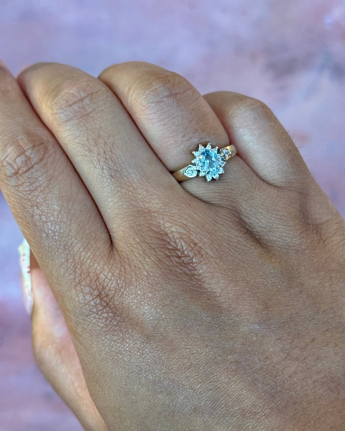 Bague Marguerite Aigue-Marine 0.52 carat &amp; Diamants "Océane" - Elliade Paris