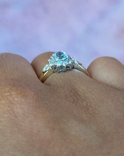Bague Marguerite Aigue-Marine 0.52 carat &amp; Diamants "Océane" - Elliade Paris