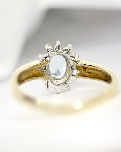 Bague Marguerite Aigue-Marine 0.52 carat &amp; Diamants "Océane" - Elliade Paris