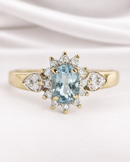 Bague Marguerite Aigue-Marine 0.52 carat &amp; Diamants "Océane" - Elliade Paris