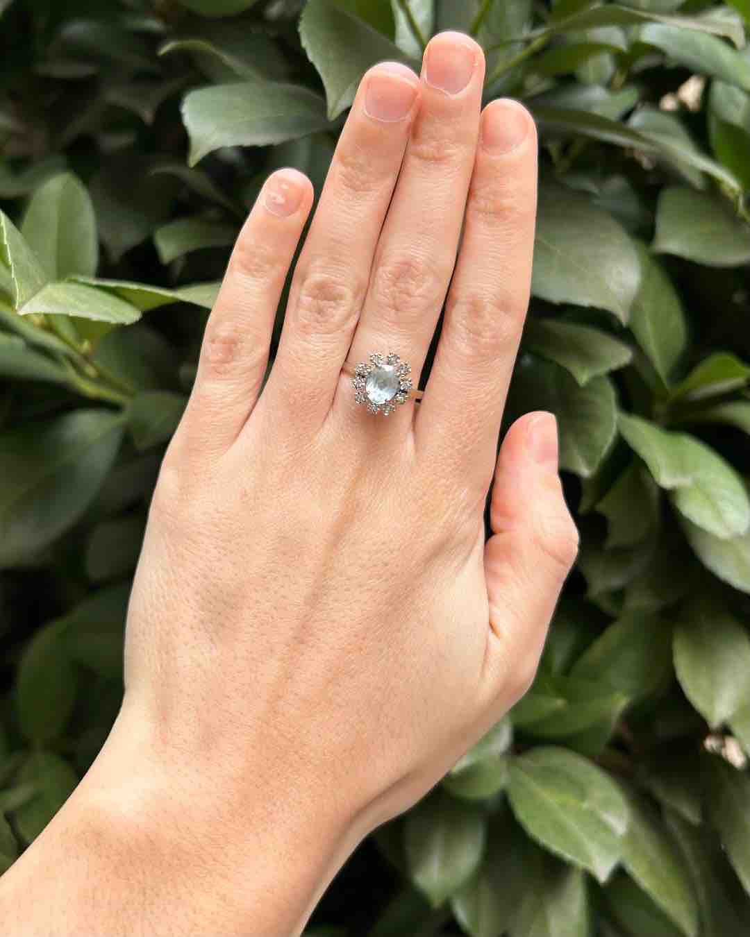 Bague Marguerite Aigue - Marine 1 Carat et Diamants "Louisa" - Elliade Paris