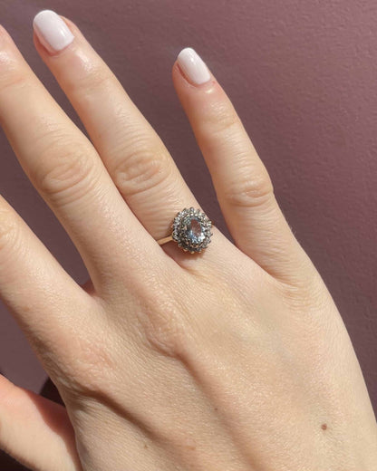 Bague Marguerite Aigue - Marine 1.10 Carat &amp; Diamants &quot;Pronte&quot; - Elliade Paris