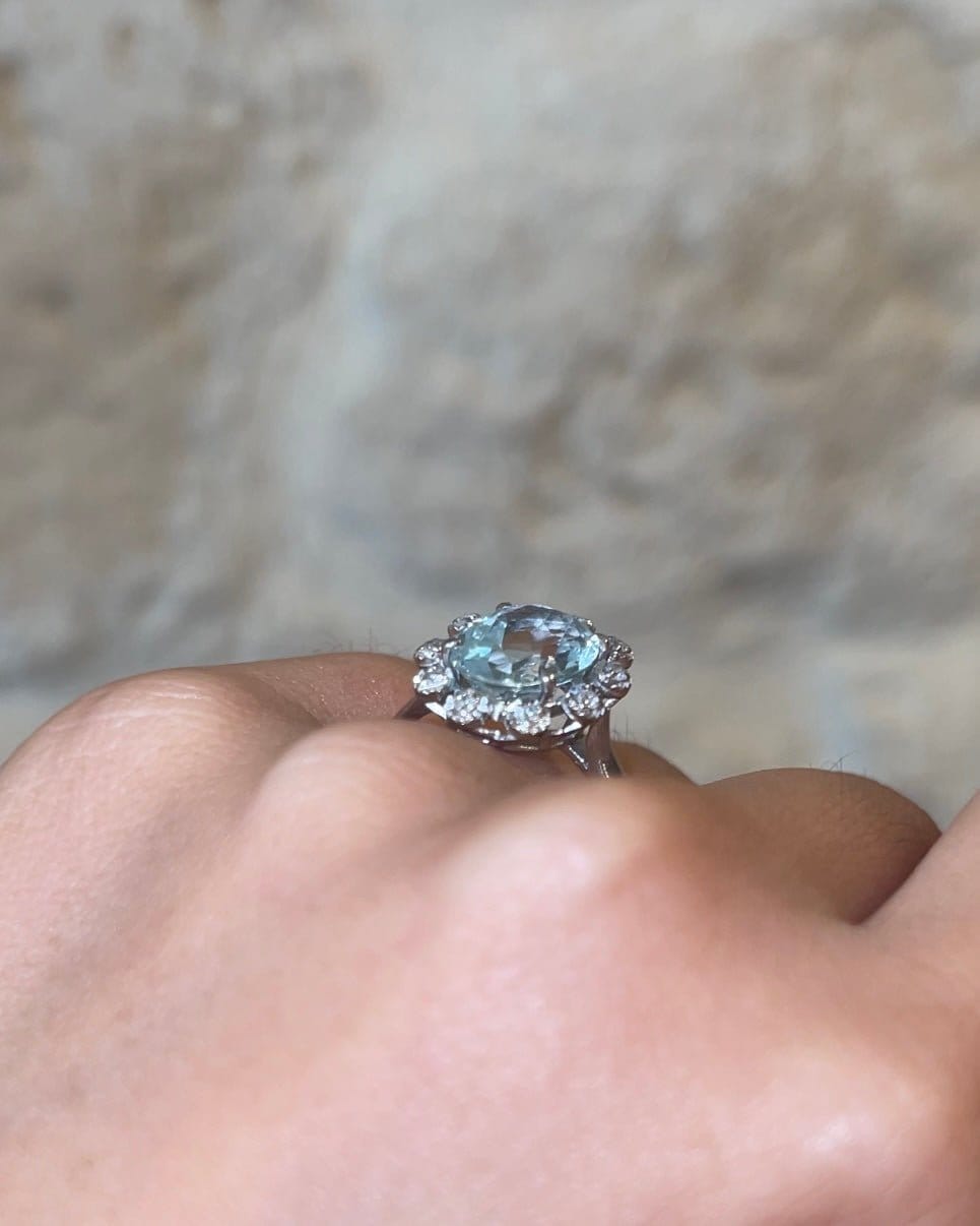 Bague Marguerite Aigue - Marine 2.30 carats &amp; Diamants "Inaya" - Elliade Paris
