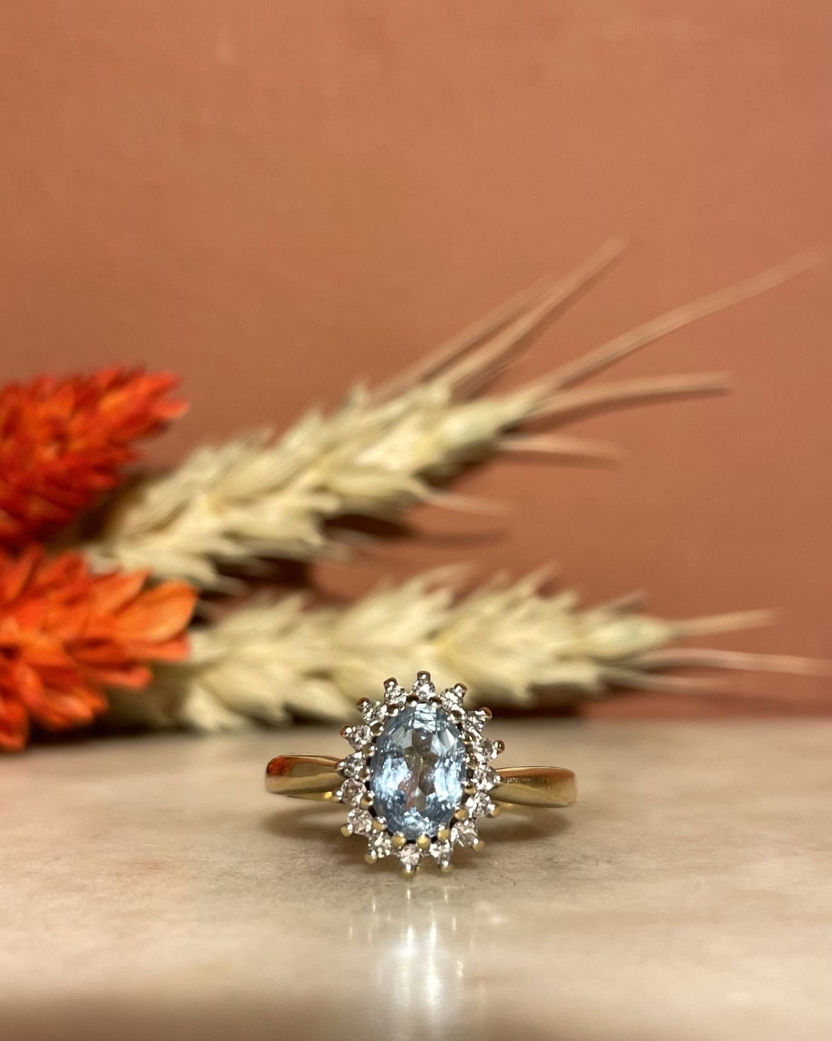 Bague Marguerite Aigue - Marine et Diamants "Aloya" - Elliade Paris