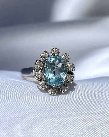 Bague Marguerite Aigue - Marine et Diamants &quot;Amarine&quot; - Elliade Paris