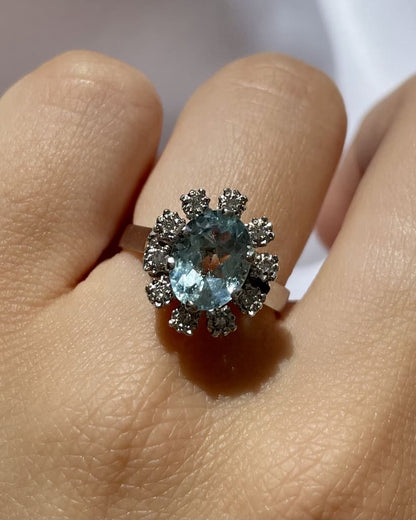 Bague Marguerite Aigue - Marine et Diamants &quot;Amarine&quot; - Elliade Paris