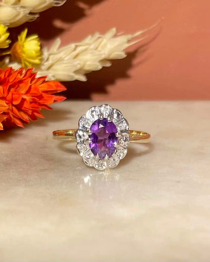 Bague Marguerite Améthyste 1 carat &amp; Diamants &quot;Melissa&quot; - Elliade Paris