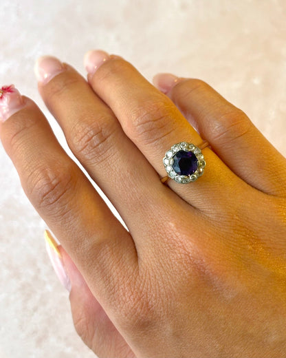 Bague Marguerite Améthyste 1.30 carat &amp; Diamants 0.42 carat "Molly" - Elliade Paris