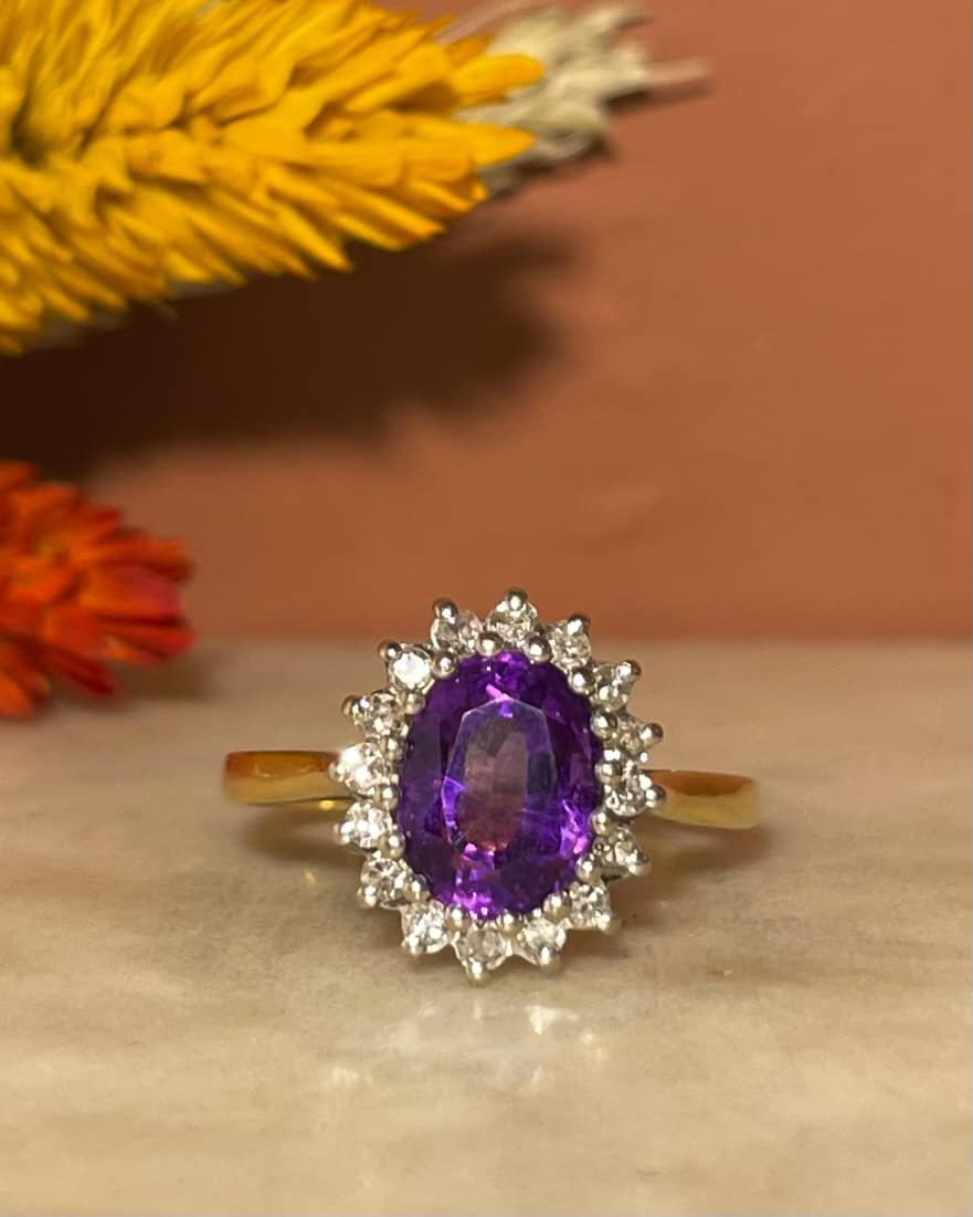 Bague Marguerite Améthyste 1.70 carat &amp; Diamants "Mikaelle" - Elliade Paris
