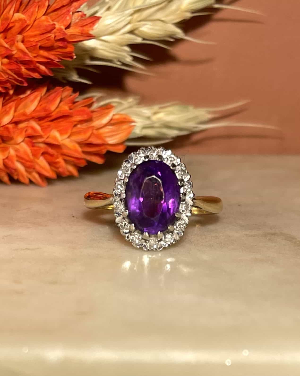 Bague Marguerite Améthyste 2.30 Carats &amp; 14 Diamants "Bloom" - Elliade Paris