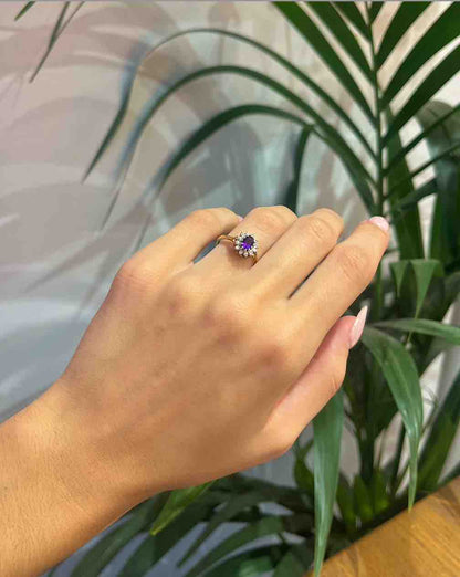Bague Marguerite Améthyste &amp; Diamants &quot;Vivianne&quot; - Elliade Paris
