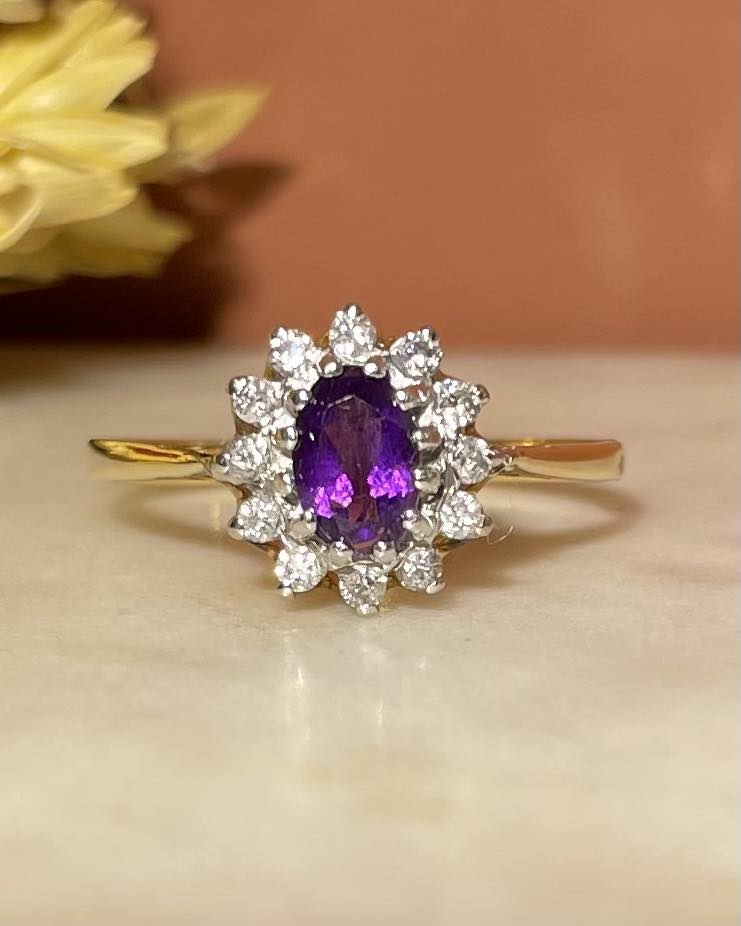 Bague Marguerite Améthyste &amp; Diamants &quot;Vivianne&quot; - Elliade Paris