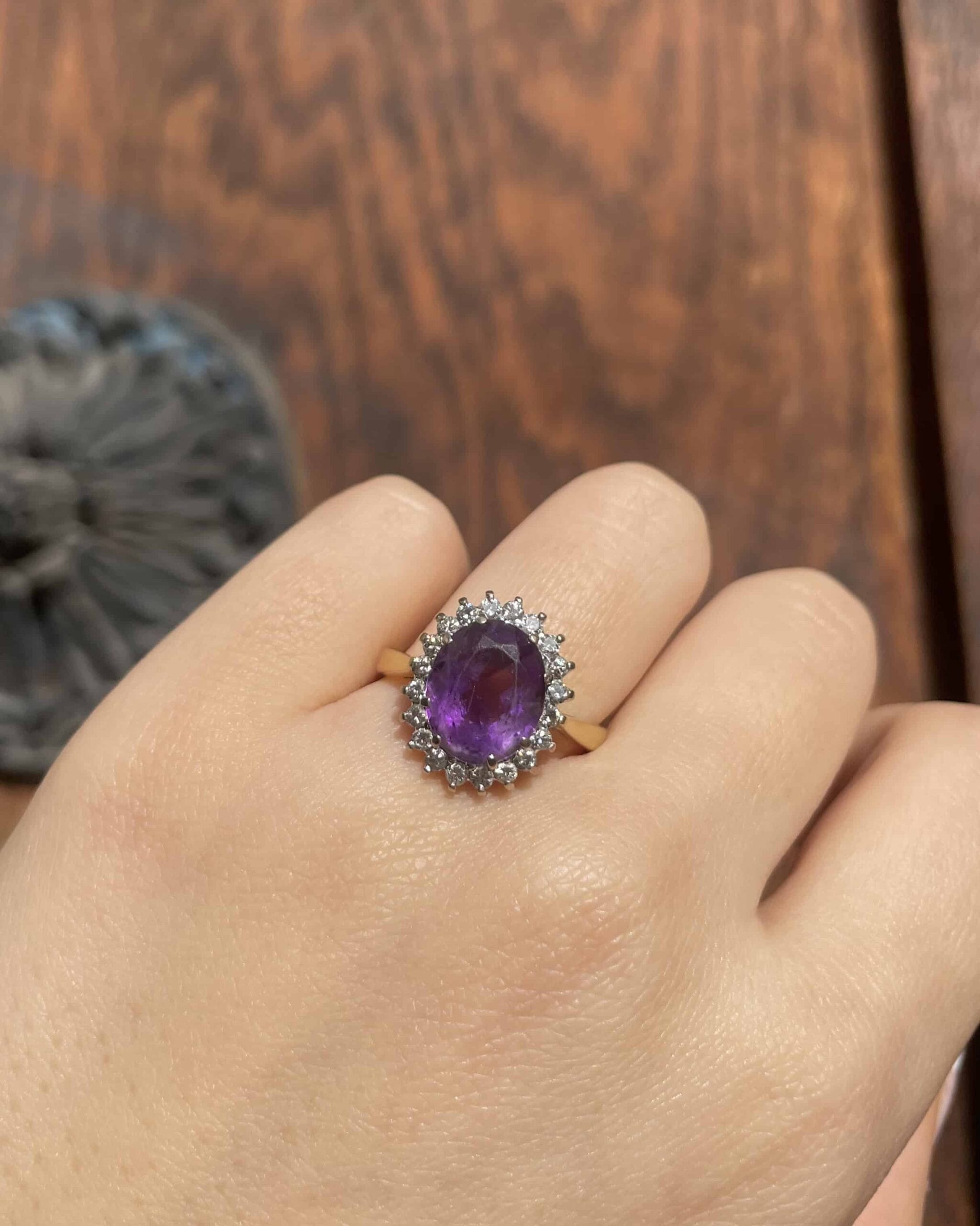 Bague Marguerite Améthyste 3 Carats &amp; 20 Diamants "Noa" - Elliade Paris