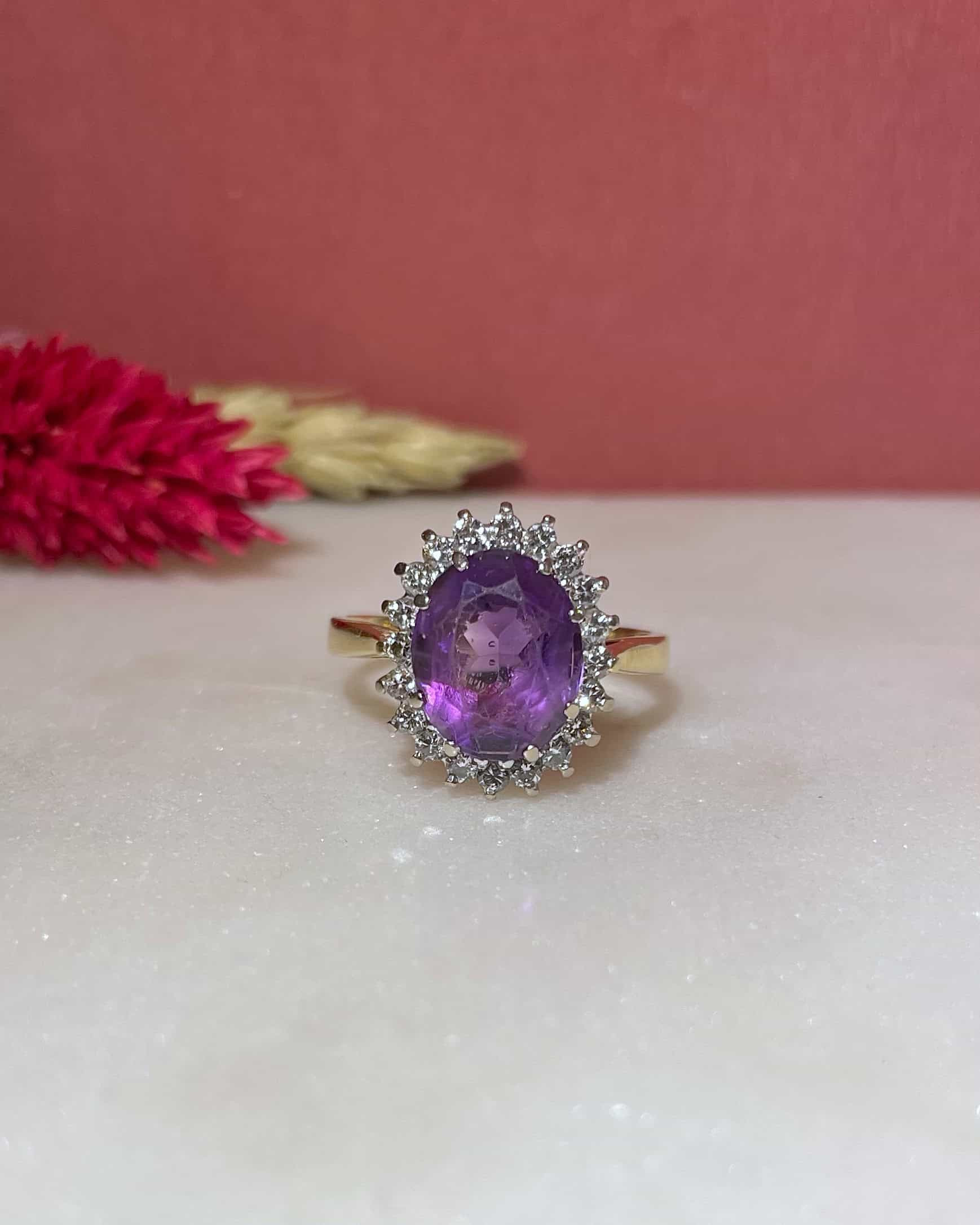Bague Marguerite Améthyste 3 Carats &amp; 20 Diamants "Noa" - Elliade Paris