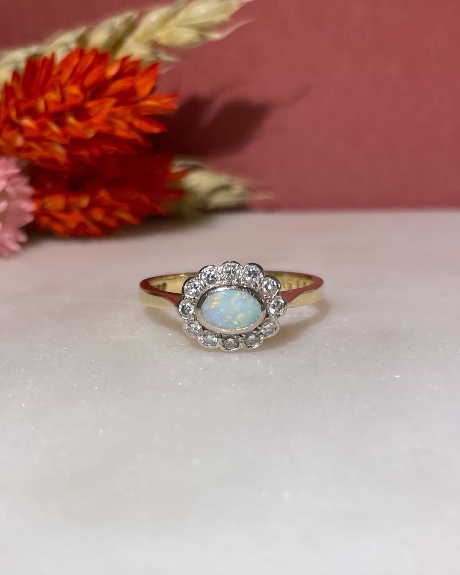 Bague Marguerite Opale &amp; Diamants "Eileen"