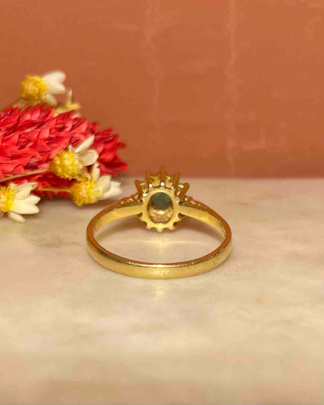 &quot;Lucille&quot; Emerald &amp;amp; Diamond Daisy Ring 