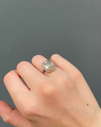 Bague Marguerite Art - Déco Aigue - Marine 3.45 carats &amp; 26 Diamants &quot;Revon&quot; - Elliade Paris