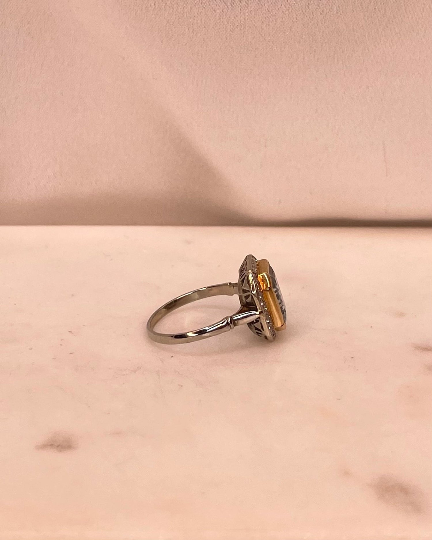 Bague Marguerite Art - Déco Aigue - Marine 3.45 carats &amp; 26 Diamants &quot;Revon&quot; - Elliade Paris