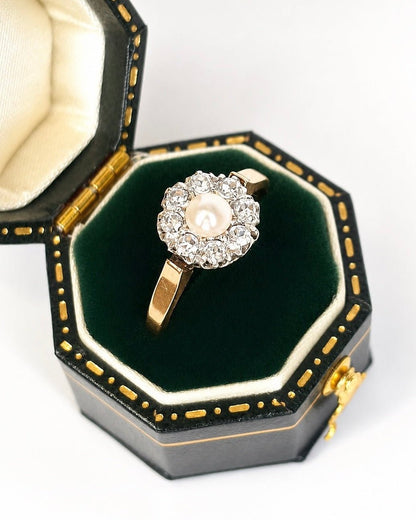 Bague Marguerite Art-Déco Diamants 0.32 carat &amp; Perle "Elsa" - Elliade Paris