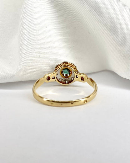 Bague Marguerite Art - Déco Émeraude 0.10 ct &amp; 10 Diamants &quot;Augustine&quot; - Elliade Paris