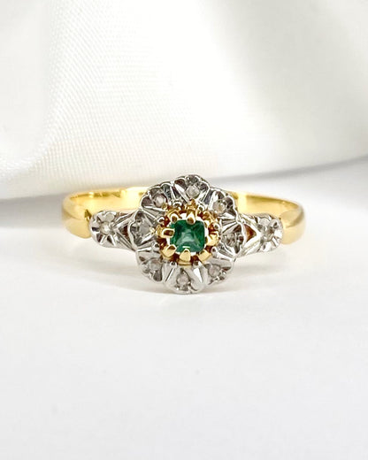 Bague Marguerite Art-Déco Émeraude &amp; Diamants "Augustine"