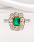 Bague Marguerite Art-Déco Émeraude 0.56 carat & Diamants 0.55 carat "Flore" - Elliade Paris