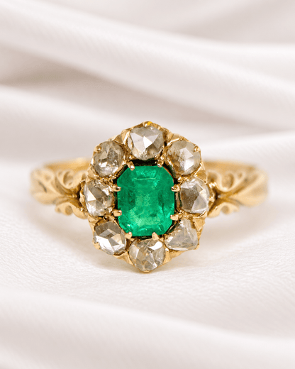 Bague Marguerite Art-Déco Émeraude 0.60 carat &amp; Diamants 0.40 carat "Cléa" - Elliade Paris