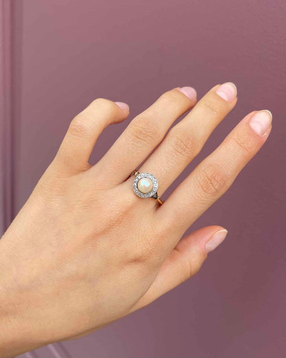 Bague Marguerite Art - Déco Perle &amp; Diamants &quot;Helene&quot; - Elliade Paris