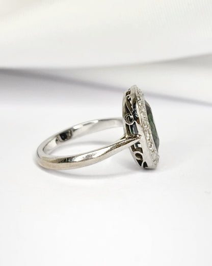 Bague Marguerite Art - Déco Saphir 2 carats &amp; Diamants 0.32 carat "Mauricette" - Elliade Paris