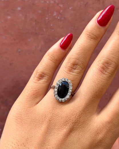 Bague Marguerite Art-Déco Saphir 3.30 carats &amp; Diamants "Kakis" - Elliade Paris