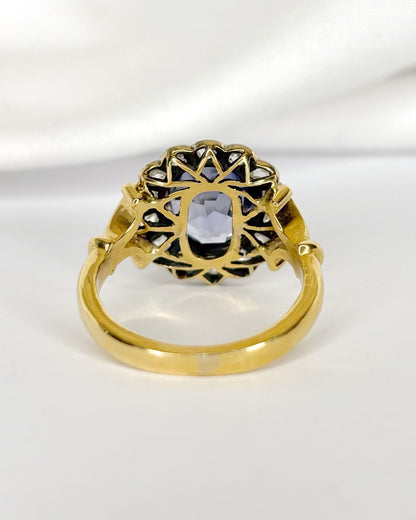 Bague Marguerite Art Déco Saphir 3.40 carats &amp; Diamants "Edmée" - Elliade Paris