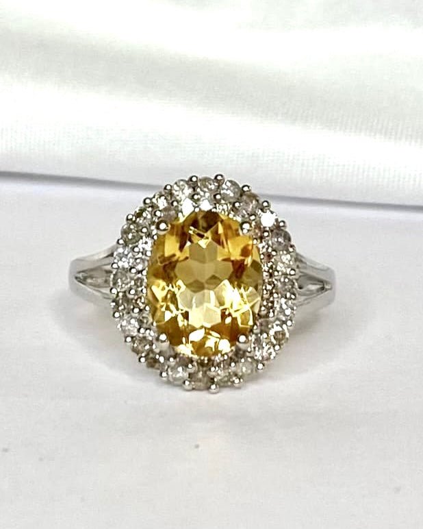 Bague Marguerite Citrine 2.84 carats &amp; 48 Diamants "Sol" - Elliade Paris