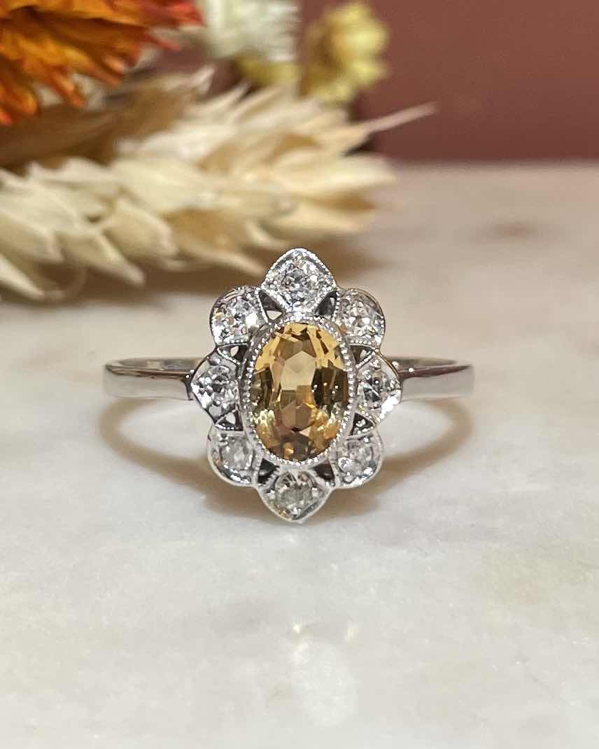 Bague Art déco Marguerite Citrine &amp; Diamants &quot;Lilianne&quot;