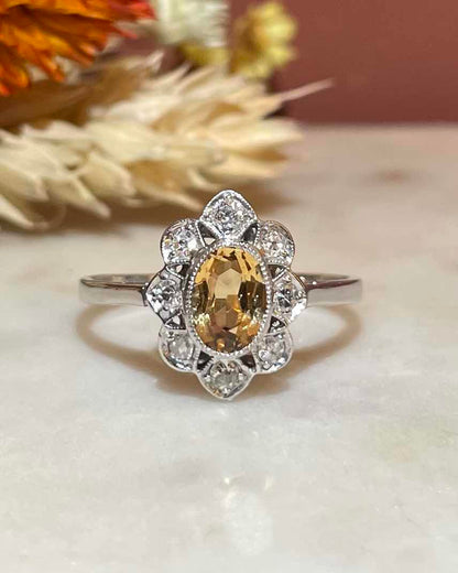 Bague Art déco Marguerite Citrine &amp; Diamants &quot;Lilianne&quot;