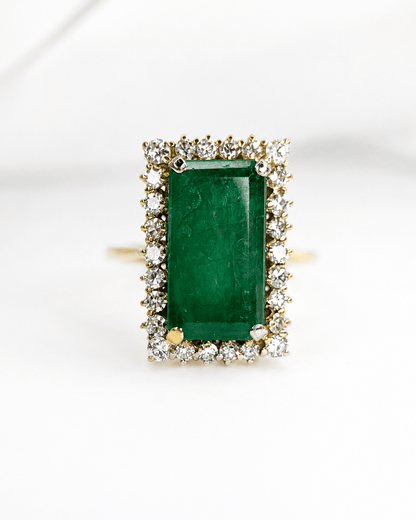 Bague Marguerite Cocktail Émeraude 7.15 carats &amp; Diamants 1.08 carat 6.93g "Eline" - Elliade Paris