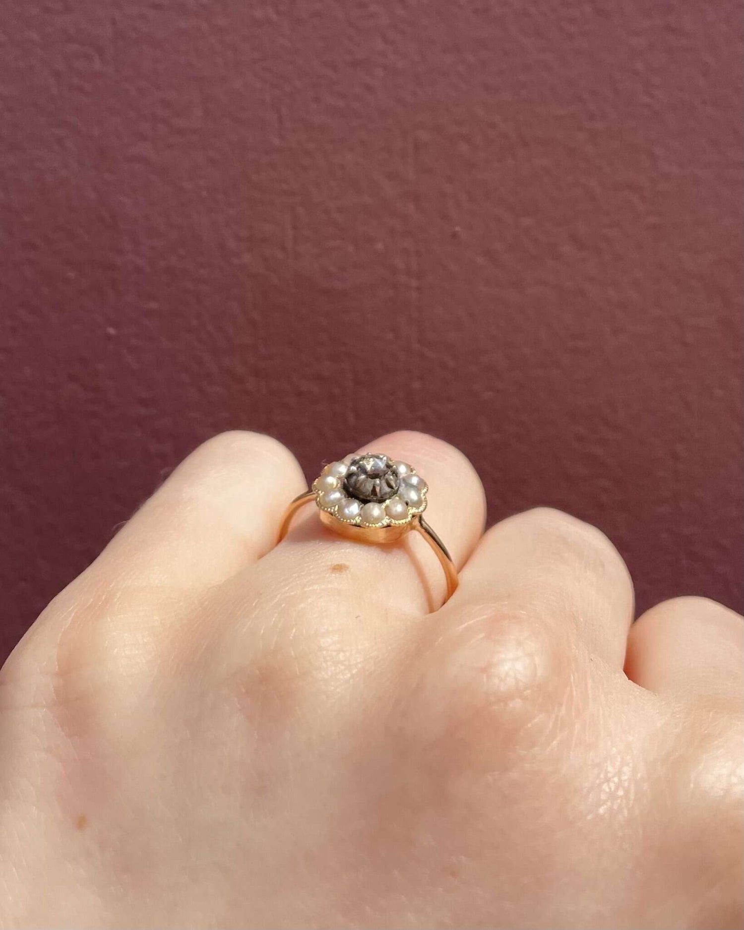 Bague Marguerite Diamant 0.10 carat &amp; Perles &quot;Edina&quot; - Elliade Paris