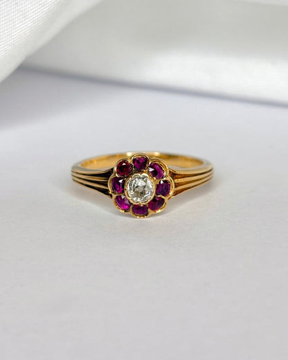 Bague Marguerite Diamant 0.20 carat &amp; Rubis 0.48 carat "Amanda" - Elliade Paris