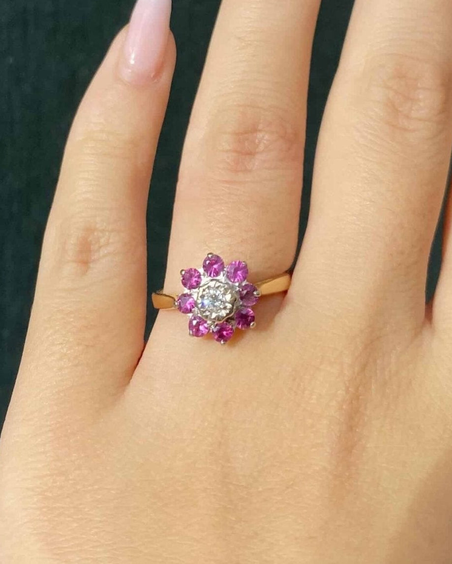 Bague Marguerite Diamant &amp; Rubis "Amira" - Elliade Paris