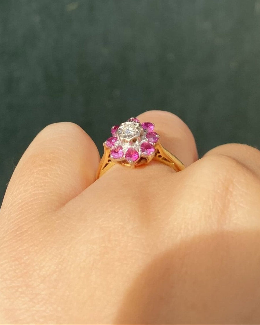 Bague Marguerite Diamant &amp; Rubis "Amira" - Elliade Paris