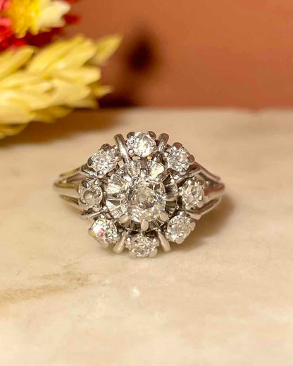 Anillo Art Déco con margaritas de diamantes &quot;Domy&quot;