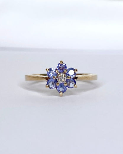 Bague Marguerite Diamant &amp; Tanzanites 0.48 carat "Tina" - Elliade Paris