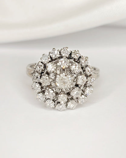 Bague Marguerite Diamants 1.56 carat, Or gris &amp; Platine 6g "Vera" - Elliade Paris