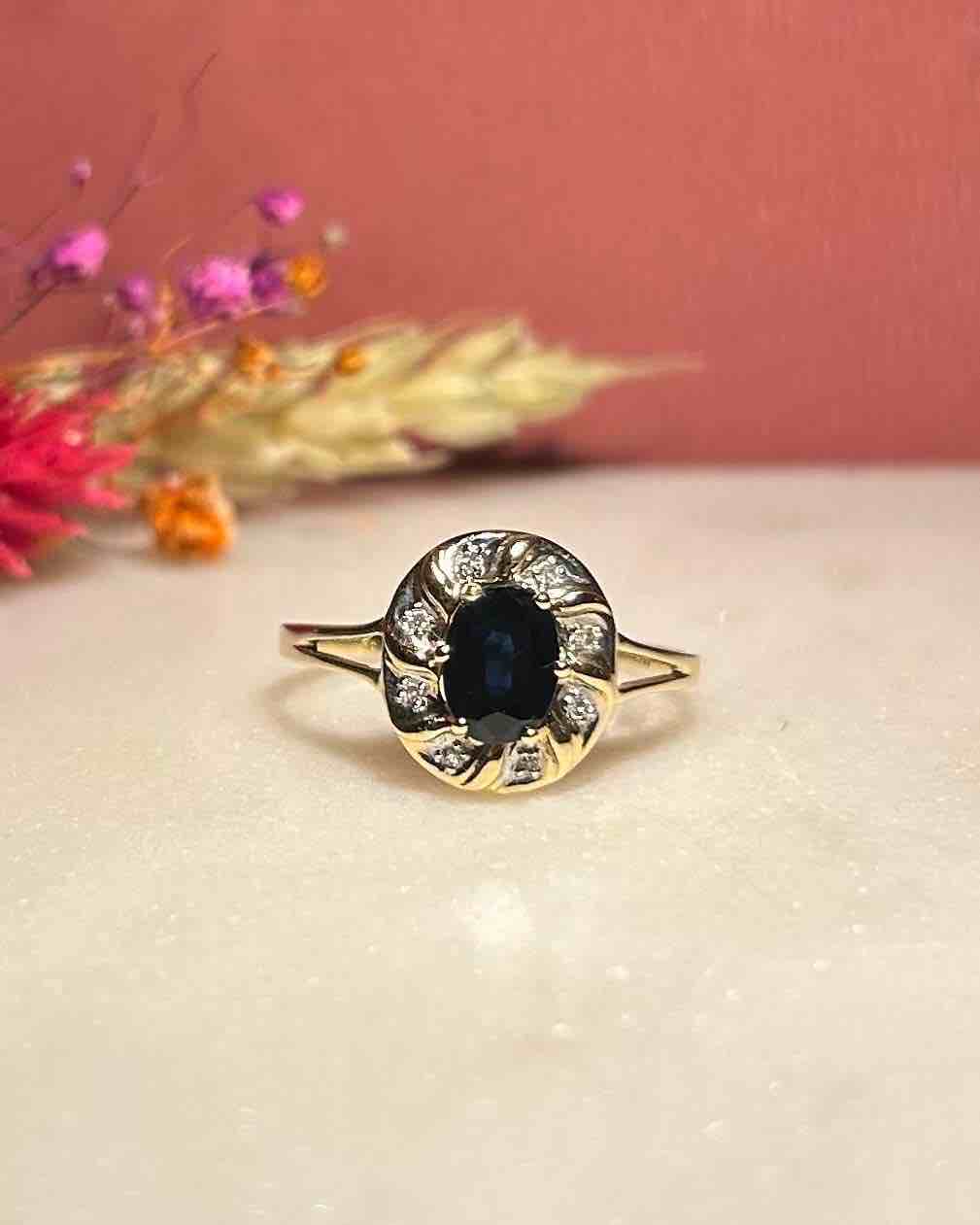 Bague Marguerite Saphir 1 carat &amp; Diamants &quot;Elda&quot;
