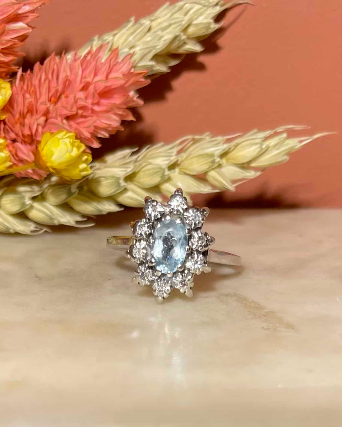 Bague Marguerite Aigue-Marine &amp; Diamants &quot;Cassandra&quot;